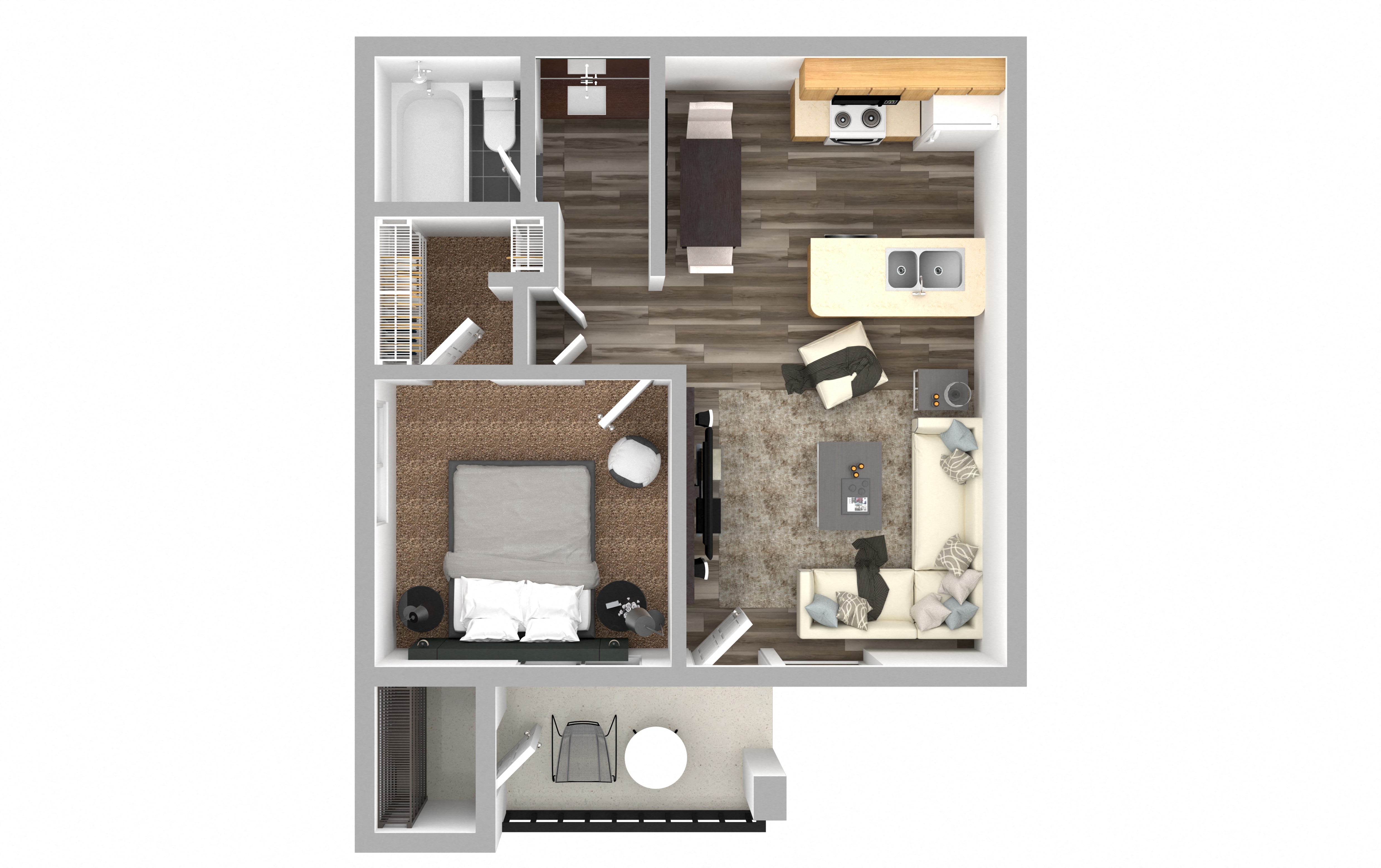 Floor plan for 1 bed, 1 bath, 552 sqft
